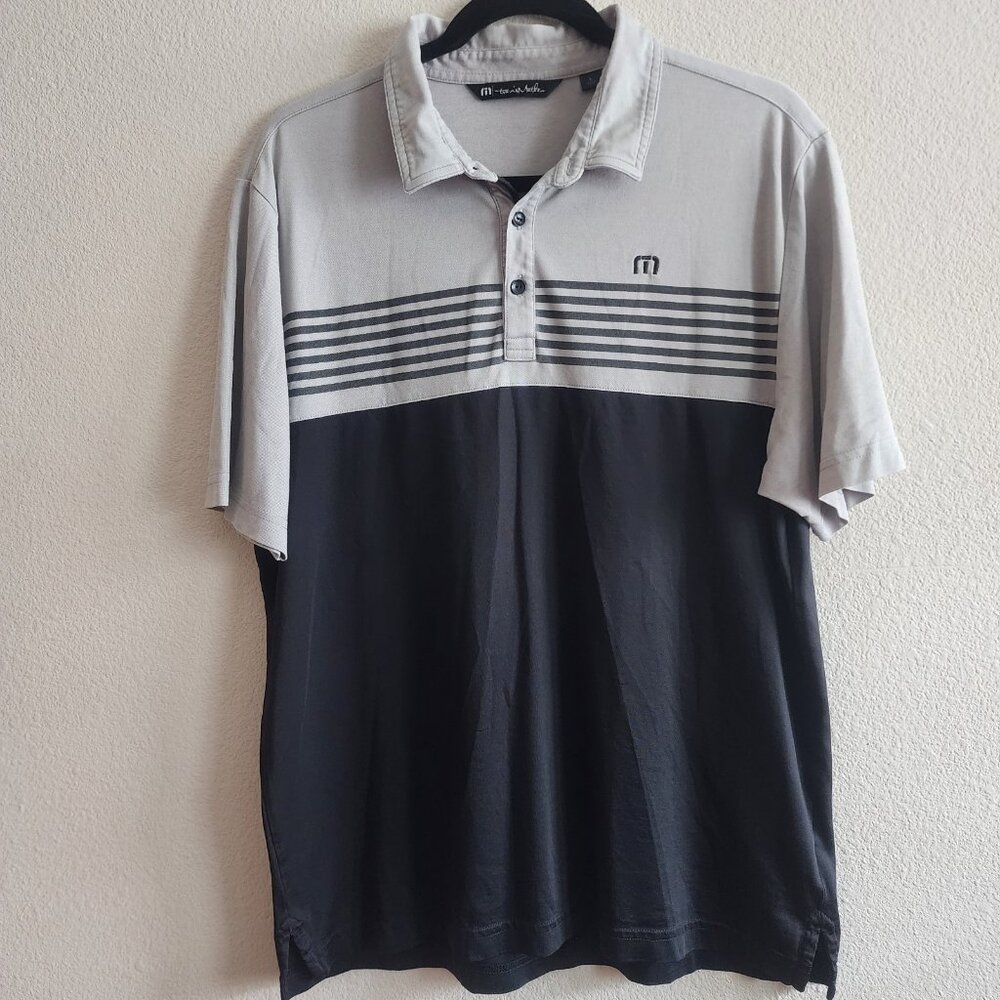 Travis Mathew Grey and Black Striped Polo